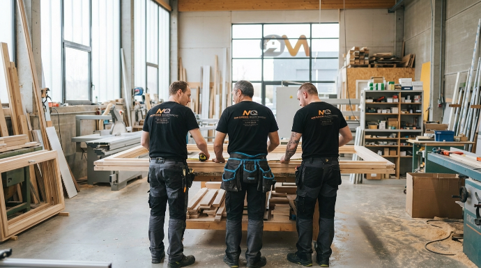 Équipe de la Menuiserie Quertinmont sur chantier